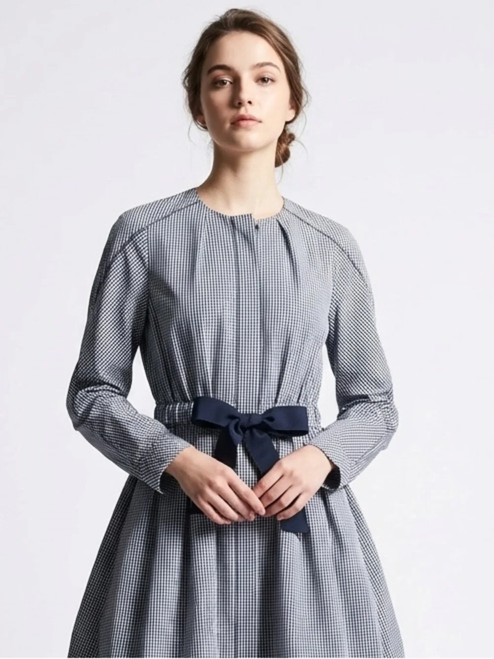 Jill Stuart Blue Gingham Dress Button Front Pocket Structured Fit Flare Size S - Picture 14 of 14